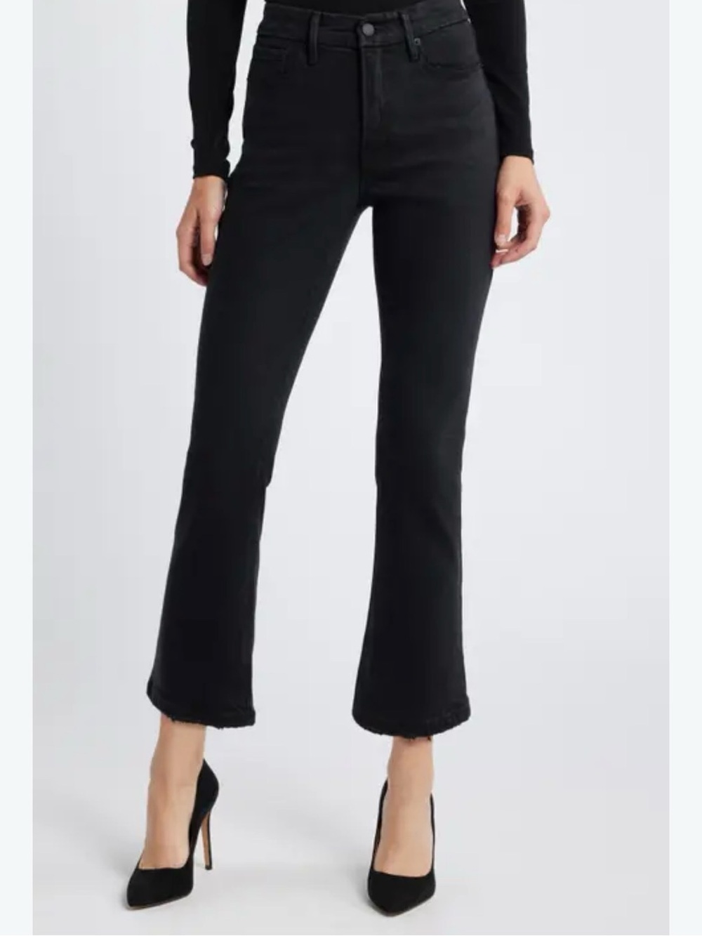Good American-Good Curve Cropped Black High-Rise Jeans with Frayed Hem 4/27